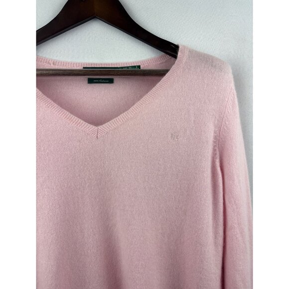 Women’s Green Label Ralph Lauren 1X Pink Cashmere V-Neck Sweater - Picture 2 of 4